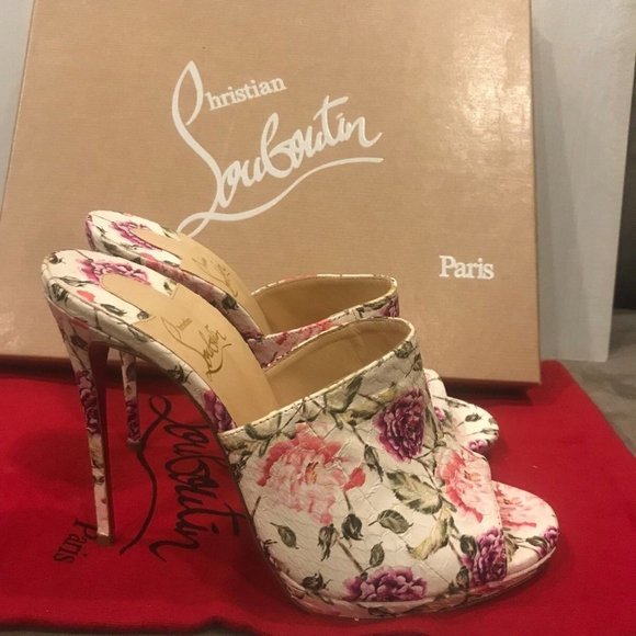 Christian Louboutin PIGAMULE 120 Floral Watersnake Heel Mule Sandals Shoes - Picture 7 of 14
